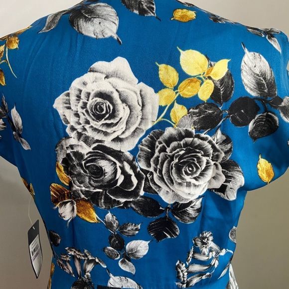 Rachel Rachel‎ Roy Blue Faux Wrap Floral Ruffle High Low Dress - Picture 6 of 9